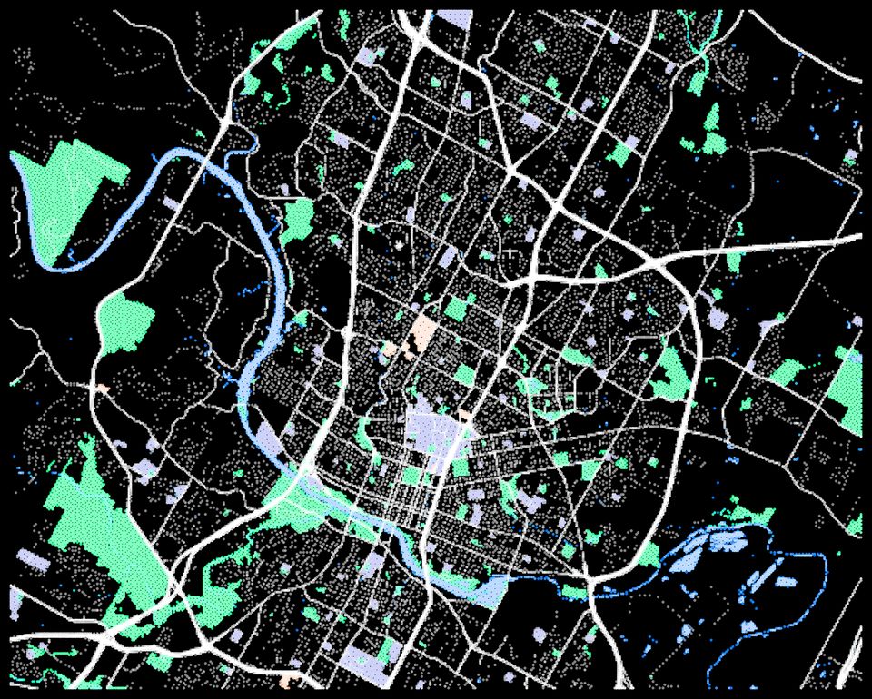 An inverse view of a map of Austin.