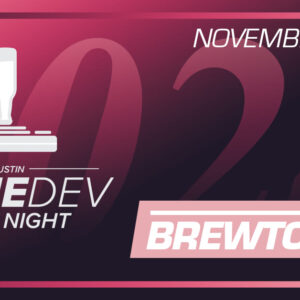 Game Dev Beer Night logo in sunset purples.