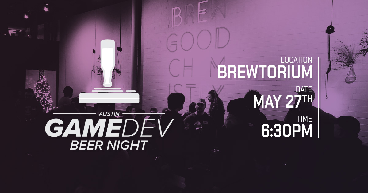 Interior photo of Brewtorium, with details about May 27 Game Dev Beer Night.